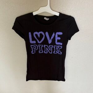 Victoria's Secret Pink Black Tee with Lavender Graphic